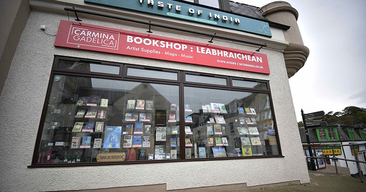 Our book shop in Portree on the Isle of Skye sells a variety of books postcards stamps music electronic goods art supplies and maps
